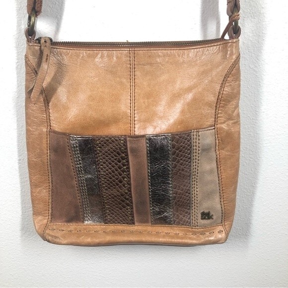The Sak Lucia Brown Leather Crossbody Bag Mixed Metallic Print Pocket Purse - Picture 2 of 15